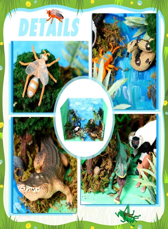 Silipull 31 Pcs Rainforest Animal Figure Toys Rainforest Diorama Kit Jungle Tropical Animal Figurines Including Tortoise Chameleon Crocodile Monkey Trees Moss Sand Stones with Gift Box for Birthday Party Decor - Image 4